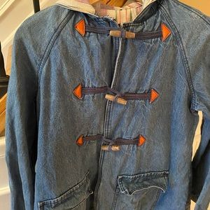 Vintage Hooded Denim Toggle Jean Jacket w/Hood Med